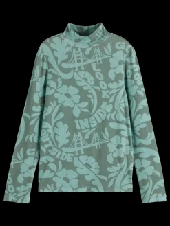 Sale Scotch & Soda ALLOVER PRINTED MOCK NECK LONG-SLEEVED T-SHIRT