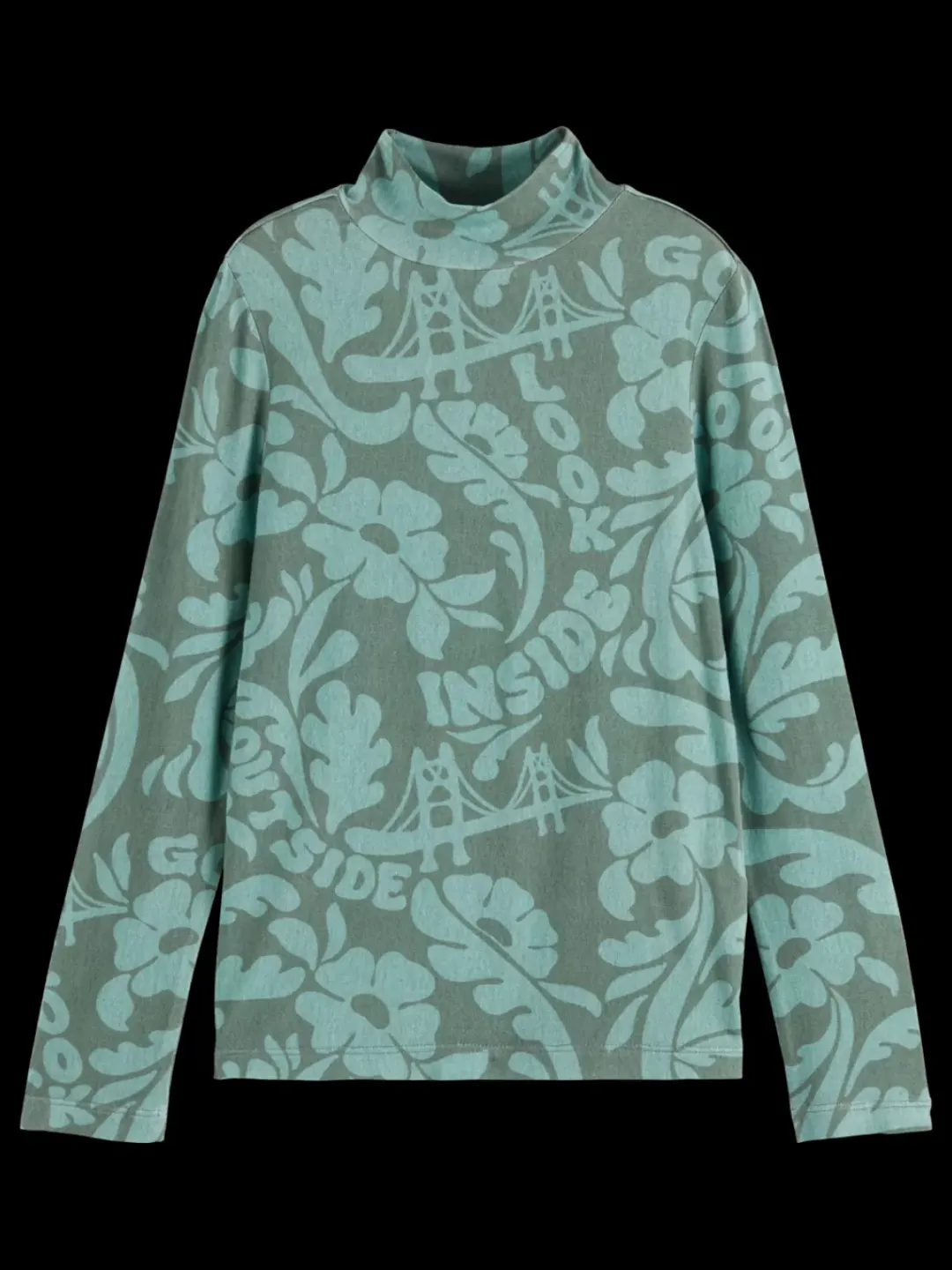 Sale Scotch & Soda ALLOVER PRINTED MOCK NECK LONG-SLEEVED T-SHIRT