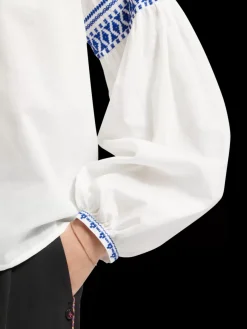 Clearance Scotch & Soda BALLOON SLEEVE TOP WITH TAPE DETAIL White