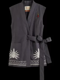 Sale Scotch & Soda BELTED GILET WITH PALM EMBROIDERY Antra