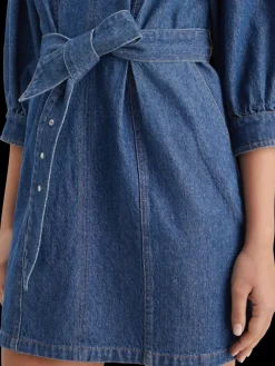 Clearance Scotch & Soda Belted v - neck washed denim dress WashedIndigo