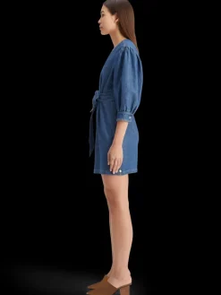 Clearance Scotch & Soda Belted v - neck washed denim dress WashedIndigo