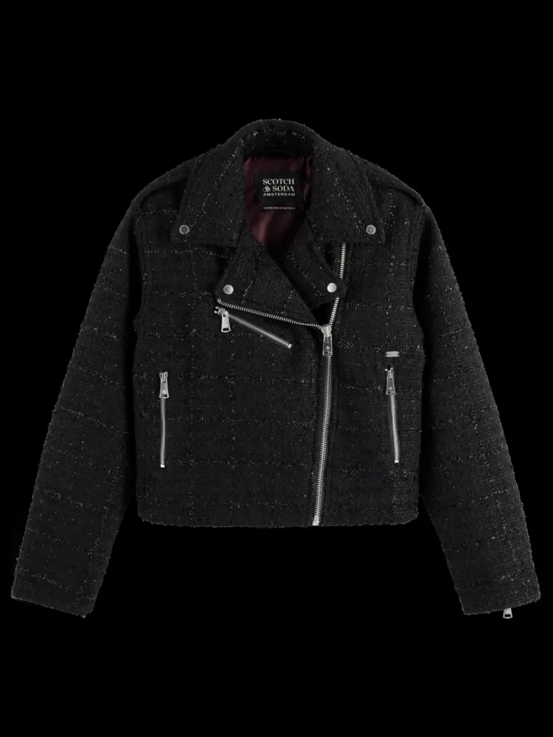 Discount Scotch & Soda BOUCLE TWEED BIKER JACKET EveningBlack