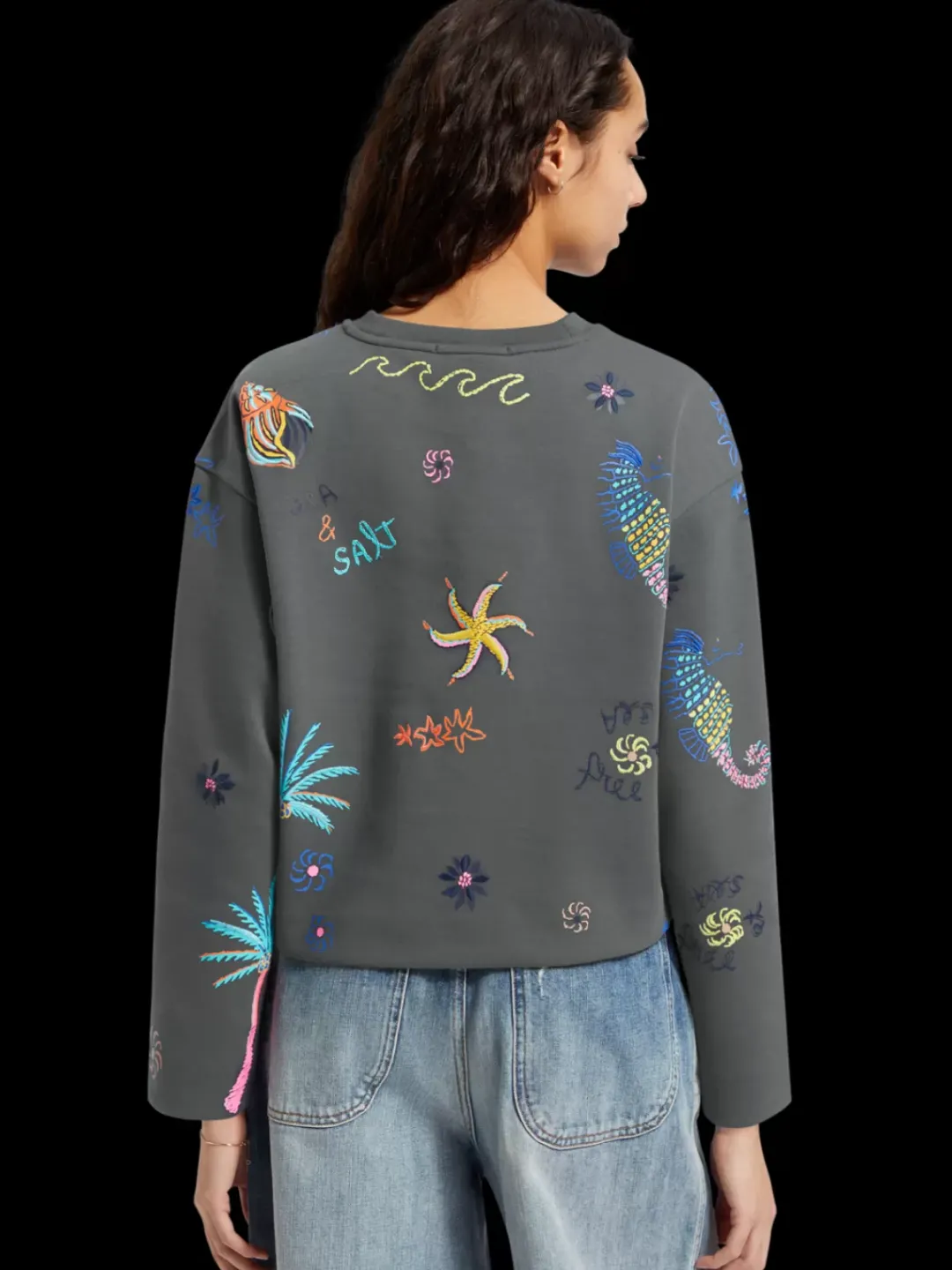 New Scotch & Soda BOXY FIT EMBROIDERED SWEATSHIRT Antra