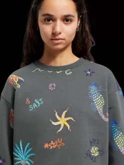 New Scotch & Soda BOXY FIT EMBROIDERED SWEATSHIRT Antra