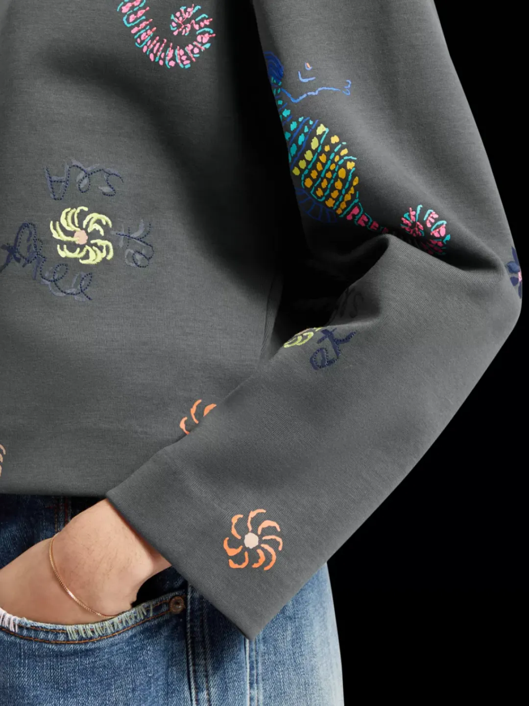 New Scotch & Soda BOXY FIT EMBROIDERED SWEATSHIRT Antra