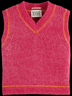 Best Scotch & Soda COTTON TRIPLE YARN V-NECK VEST BohemianPink