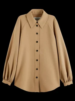 Fashion Scotch & Soda CREPE PEASANT SLEEVE OVERSHIRT DesertSand