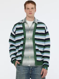 Clearance Scotch & Soda Crochet dropped shoulder cardigan SageGreenMultiStripe