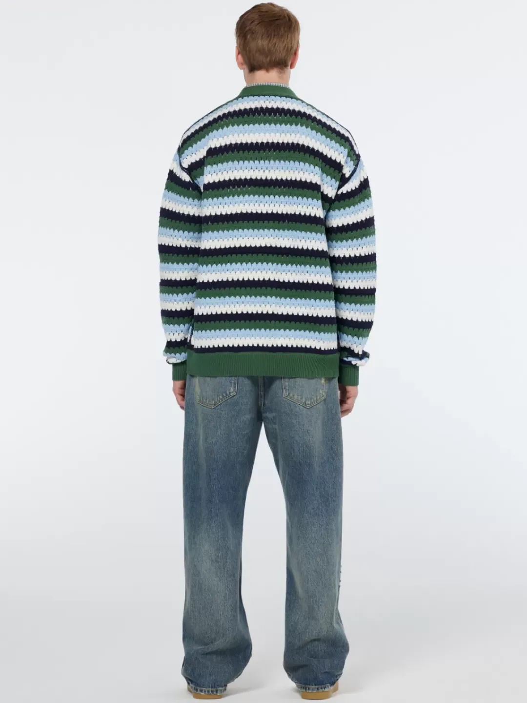 Clearance Scotch & Soda Crochet dropped shoulder cardigan SageGreenMultiStripe