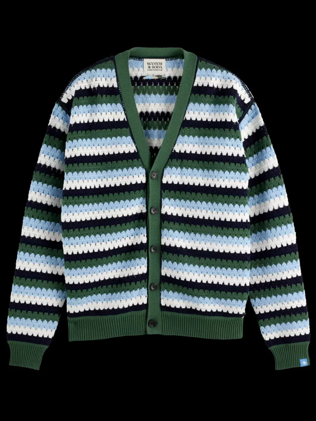 Clearance Scotch & Soda Crochet dropped shoulder cardigan SageGreenMultiStripe