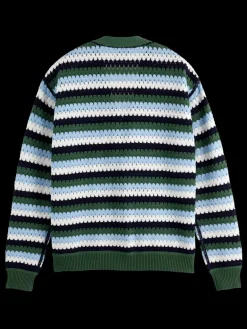 Clearance Scotch & Soda Crochet dropped shoulder cardigan SageGreenMultiStripe