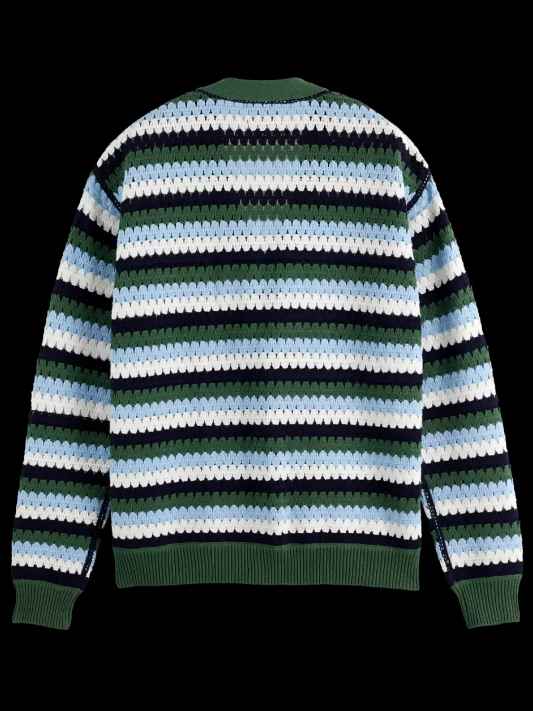 Clearance Scotch & Soda Crochet dropped shoulder cardigan SageGreenMultiStripe