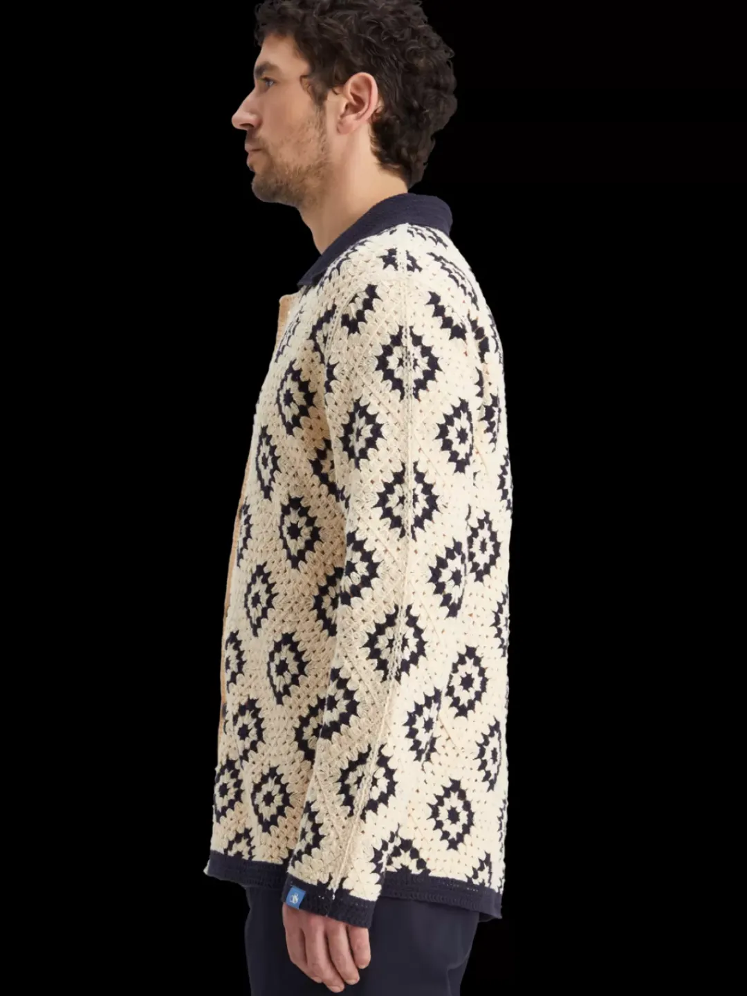 Online Scotch & Soda Crochet knitted shirt long sleeves ParchmentGeoFlower