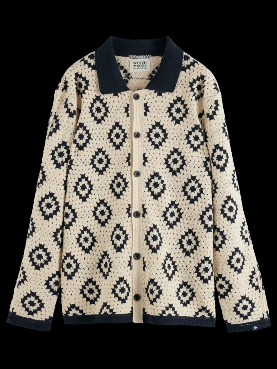 Online Scotch & Soda Crochet knitted shirt long sleeves ParchmentGeoFlower