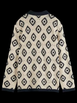 Online Scotch & Soda Crochet knitted shirt long sleeves ParchmentGeoFlower