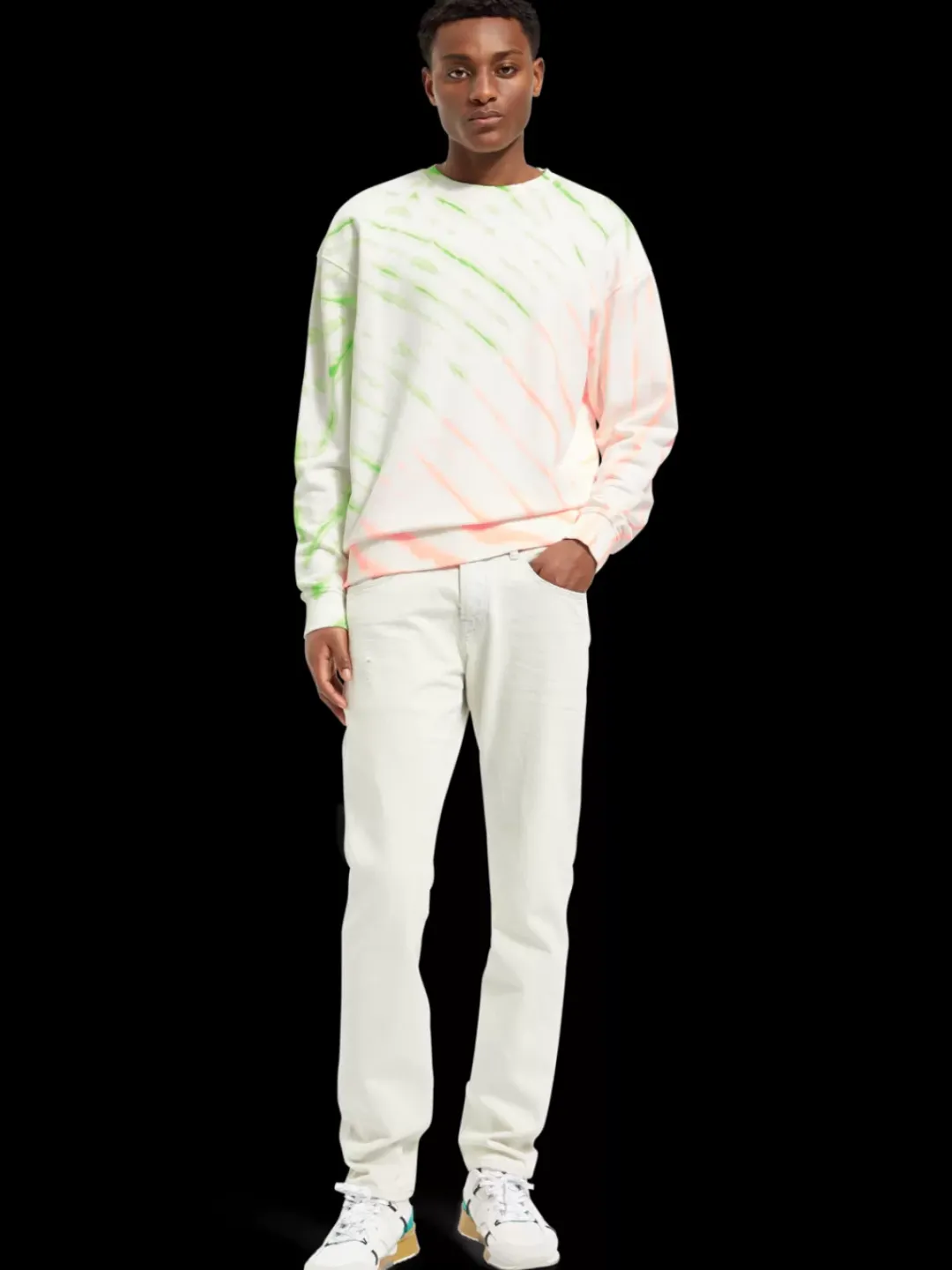New Scotch & Soda Diagonal tie-dyed sweatshirt Swan/NeonTieDye