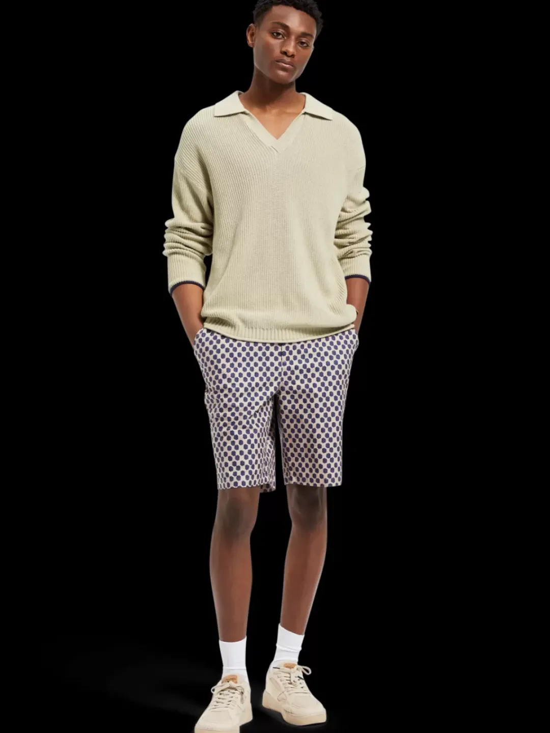 New Scotch & Soda Drift- printed lightweight cotton canvas short PolkaNavyBlue
