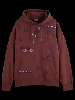 New Scotch & Soda Embroidered artwork hoodie Wine