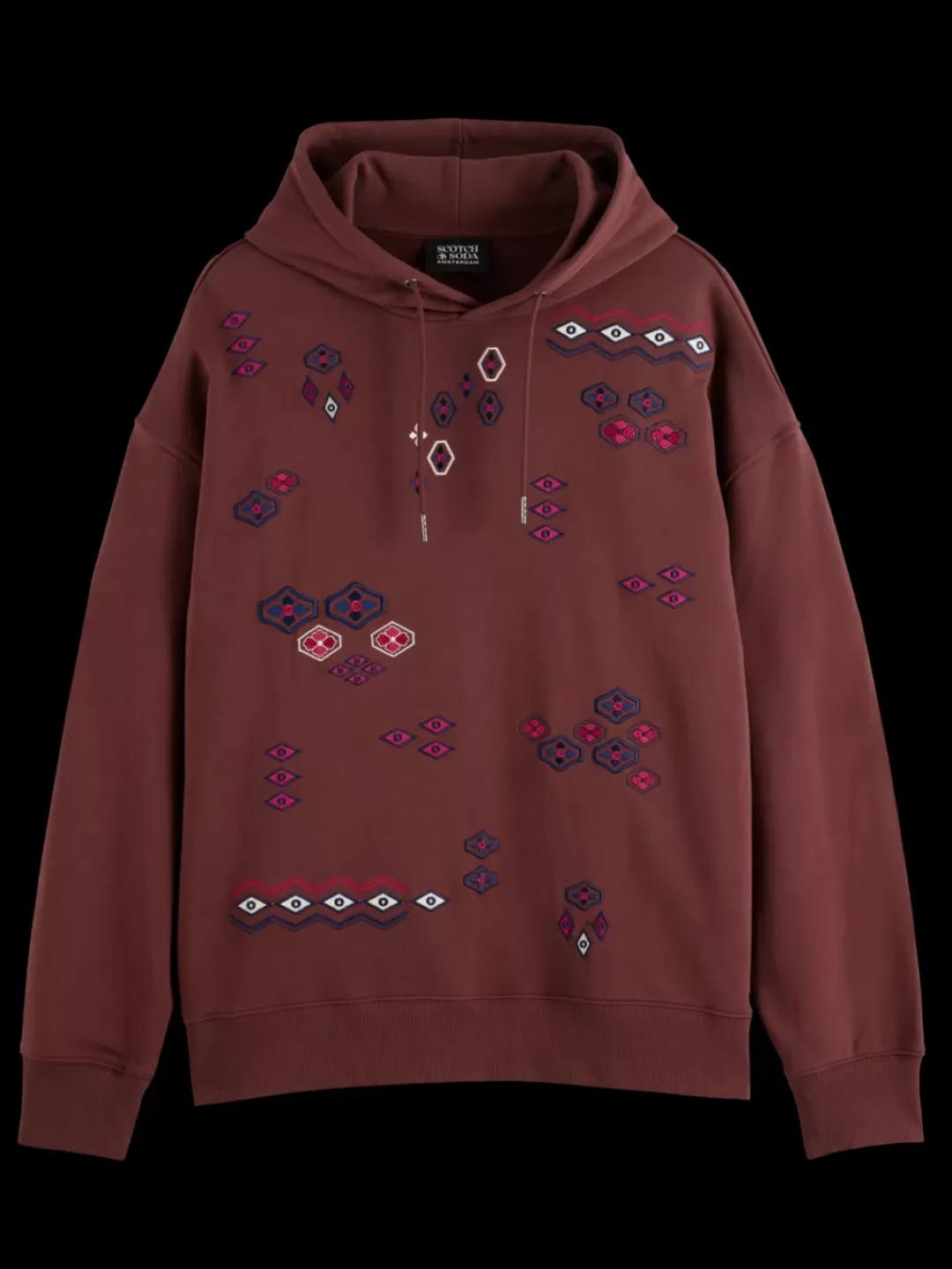 New Scotch & Soda Embroidered artwork hoodie Wine