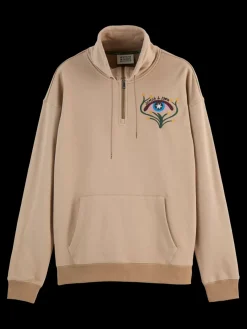 Online Scotch & Soda EMBROIDERED ARTWORK SWEATSHIRT Mocha