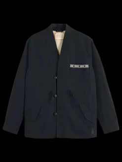 Best Scotch & Soda Embroidered cotton/linen canvas kimono jacket Black