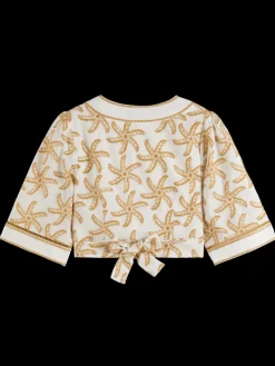 Clearance Scotch & Soda EMBROIDERED LINEN CROP TOP StarfishEmbroidery