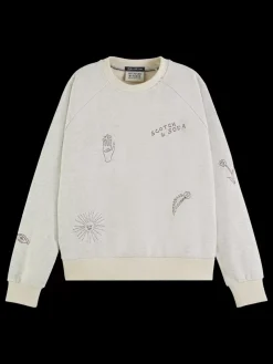 Discount Scotch & Soda Embroidered raglan relaxed fit sweatshirt LightGreyMelange