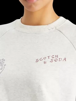 Discount Scotch & Soda Embroidered raglan relaxed fit sweatshirt LightGreyMelange