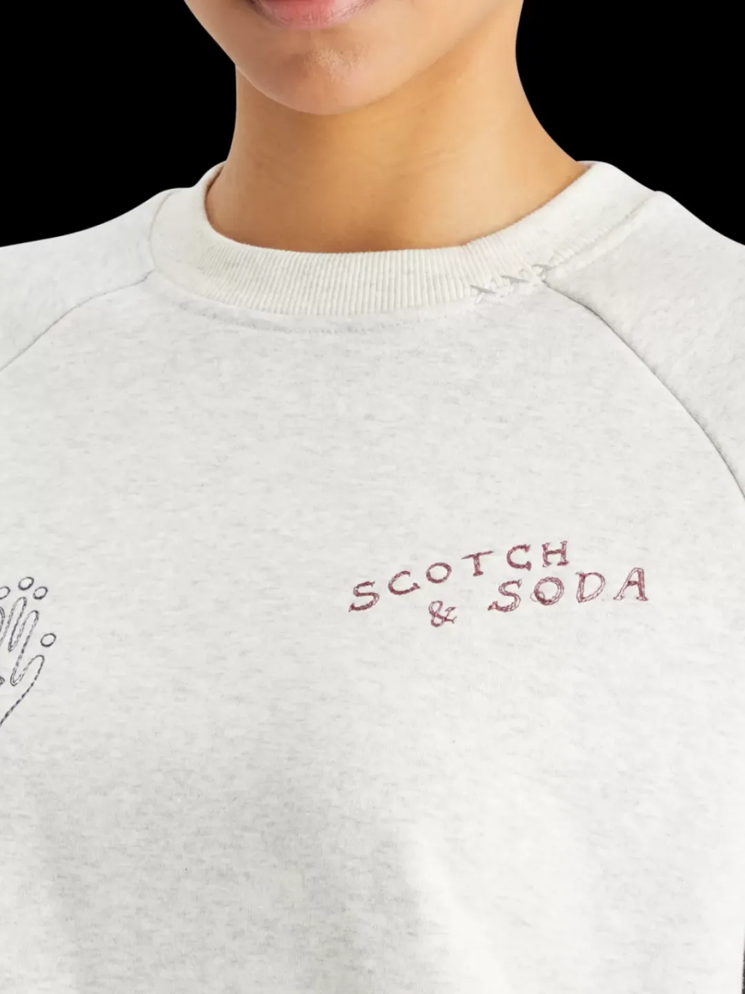 Discount Scotch & Soda Embroidered raglan relaxed fit sweatshirt LightGreyMelange