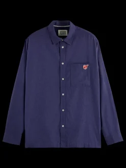 Outlet Scotch & Soda Essential - THE FREE SPIRIT PEACE BIRD MELANGE TWILL SHIRT Navy
