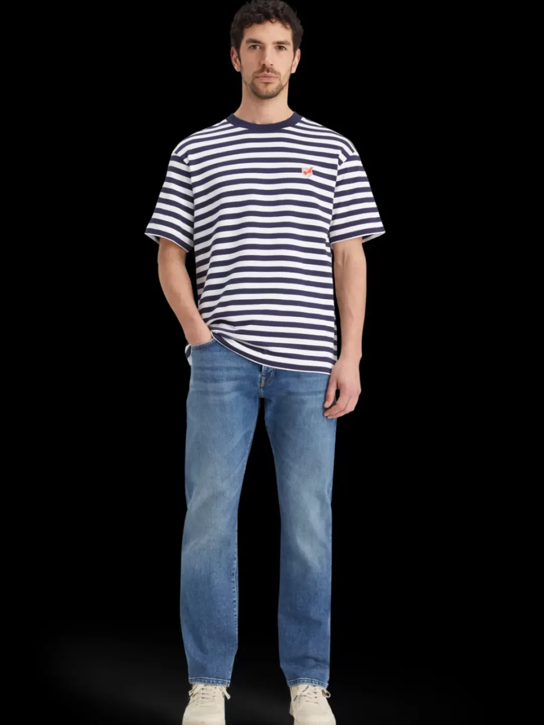 Fashion Scotch & Soda Essential - the free spirit peace bird striped t-shirt Navy/White