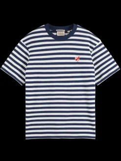Fashion Scotch & Soda Essential - the free spirit peace bird striped t-shirt Navy/White