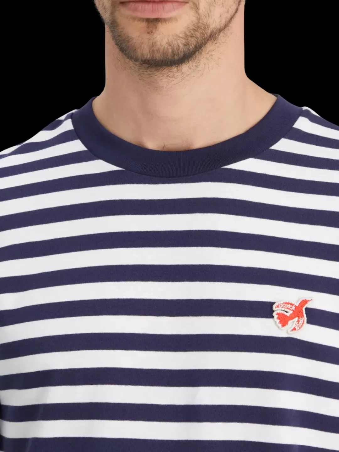 Fashion Scotch & Soda Essential - the free spirit peace bird striped t-shirt Navy/White