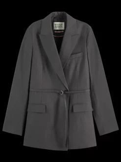 Best Scotch & Soda Essential DB TROPICAL WOOL BOYFRIEND BLAZER WITH BELT CharcoalMelange