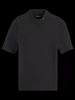 Sale Scotch & Soda Essential mock neck rib t-shirt Black
