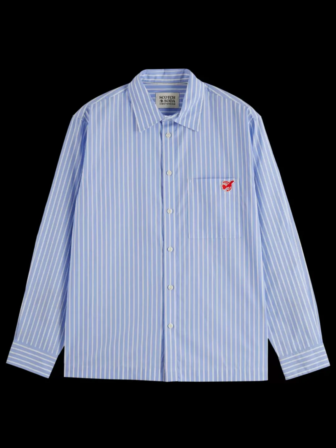 Sale Scotch & Soda Essential The free spirit peace bird poplin shirt BlueWhitestripe