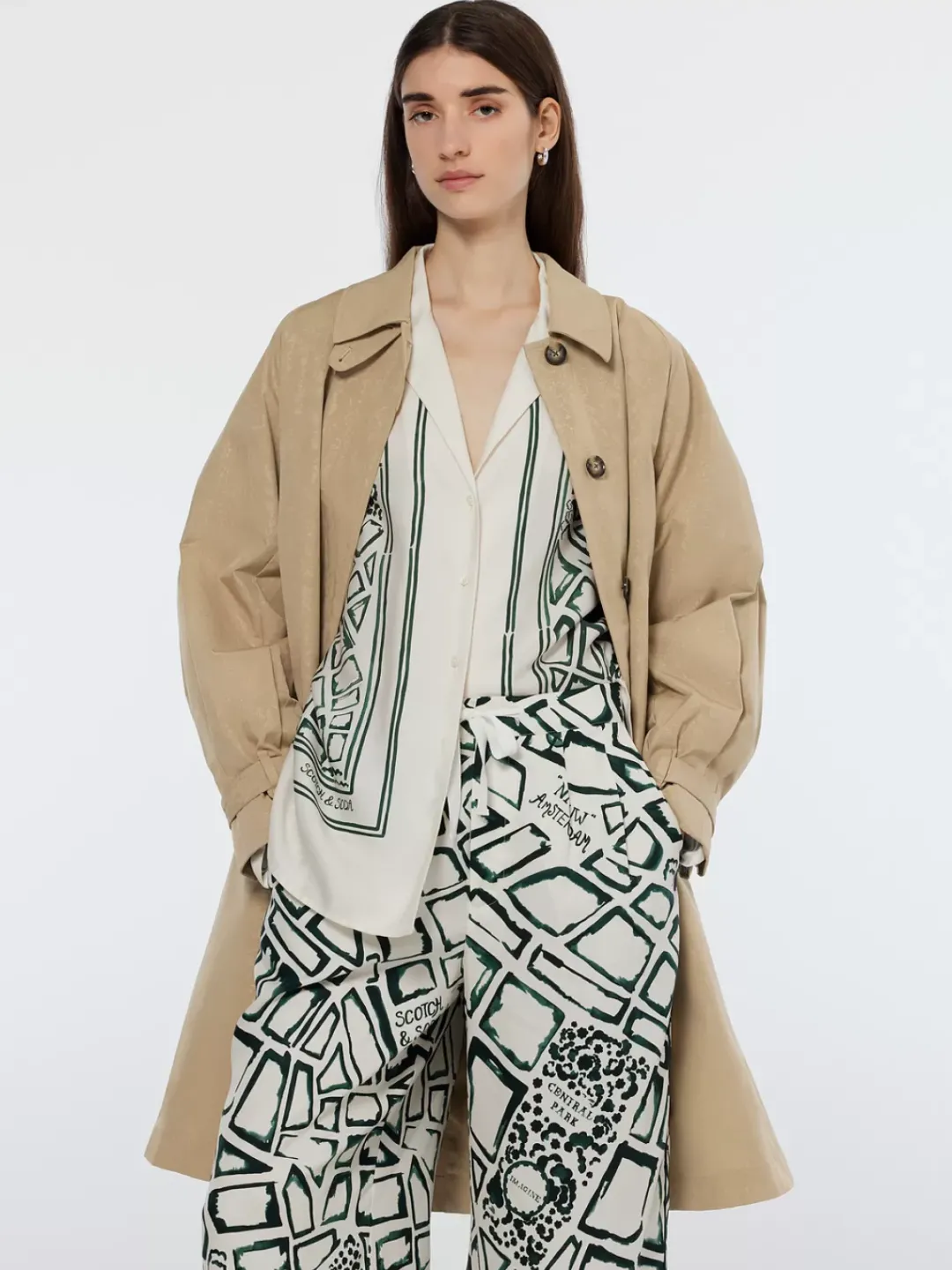 Discount Scotch & Soda Floral embossed cotton blend carcoat Sand