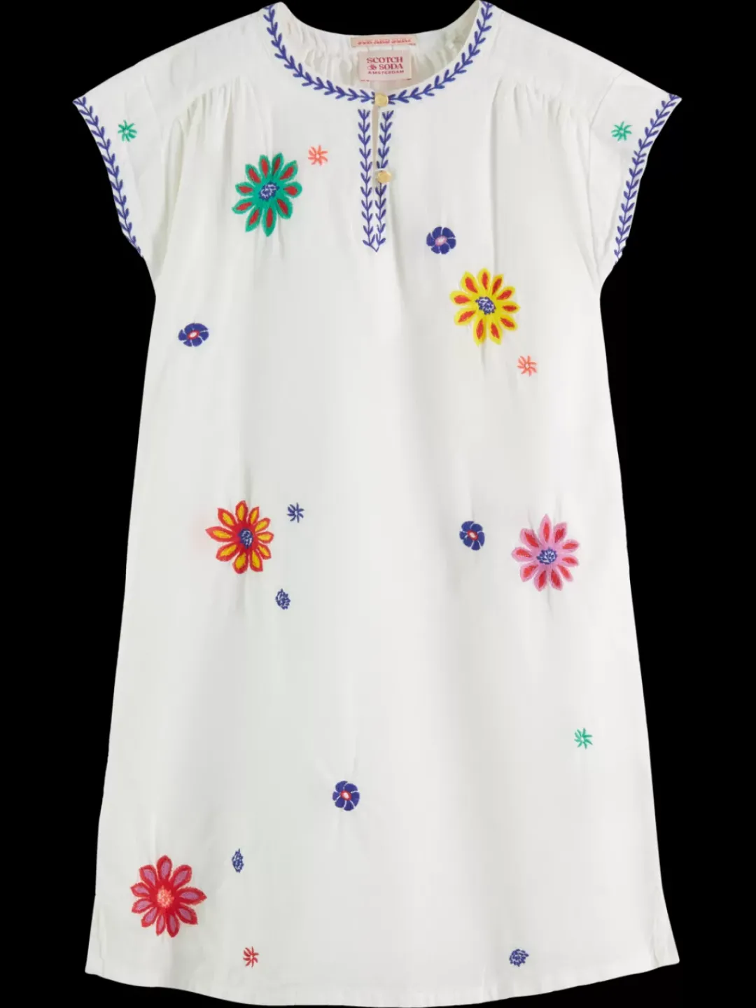 Fashion Scotch & Soda Flower embroidered kaftan dress OffWhite