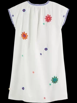 Fashion Scotch & Soda Flower embroidered kaftan dress OffWhite