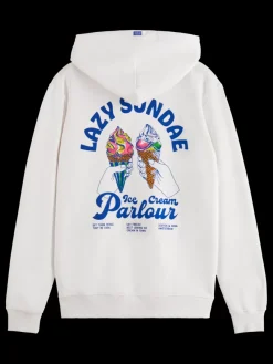 Outlet Scotch & Soda Front and back artwork hoodie White
