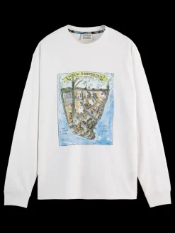 Outlet Scotch & Soda Front artwork relaxed fit long sleeve t-shirt White