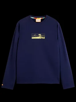 Discount Scotch & Soda Front back artwork ls t-shirt NavyBlue