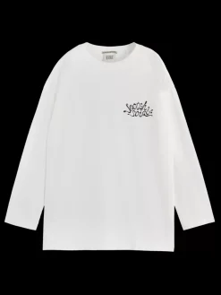 Discount Scotch & Soda FRONT BACK ARTWORK OVERSIZED LONG SLEEVE T-SHIRT White