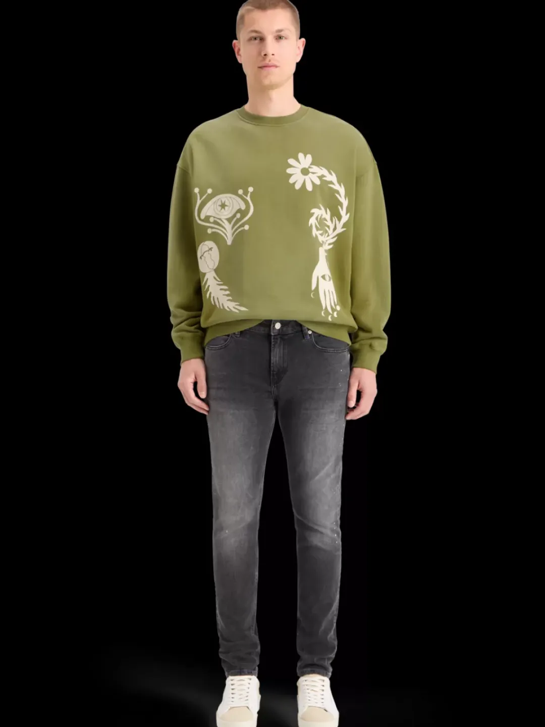 Clearance Scotch & Soda GARMENT DYED ARTWORK SWEATSHIRT MossGreen