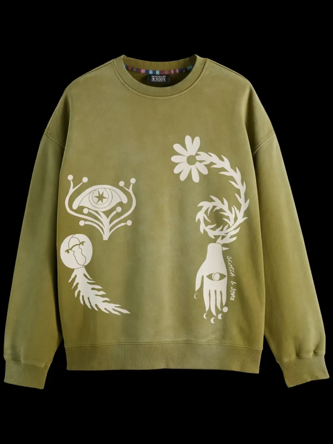 Clearance Scotch & Soda GARMENT DYED ARTWORK SWEATSHIRT MossGreen