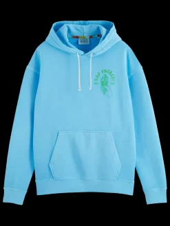 Discount Scotch & Soda Garment-dyed artwork hoodie BlueLagoon