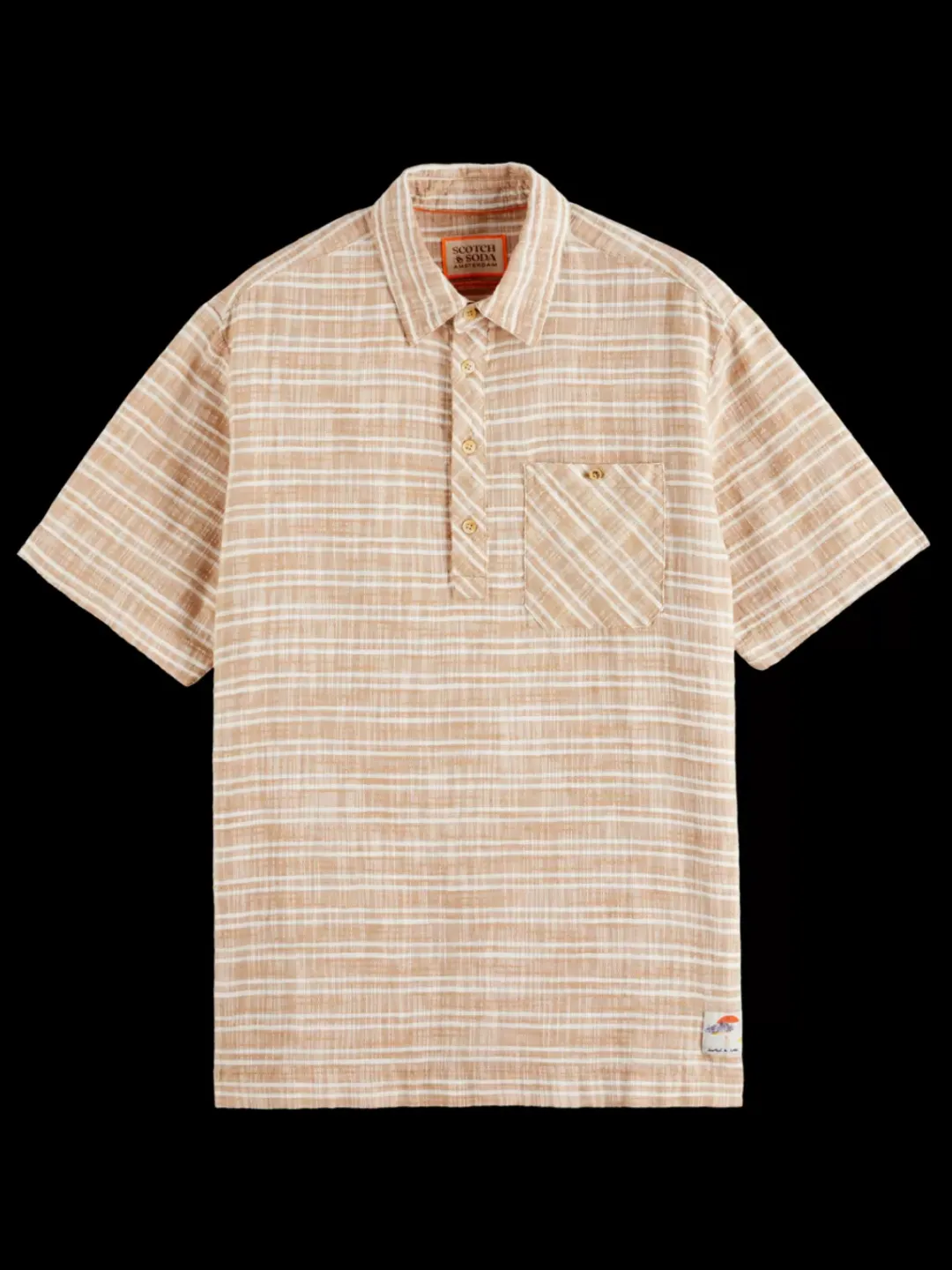 New Scotch & Soda Horizontal cotton linen stripe shirt SandStripe