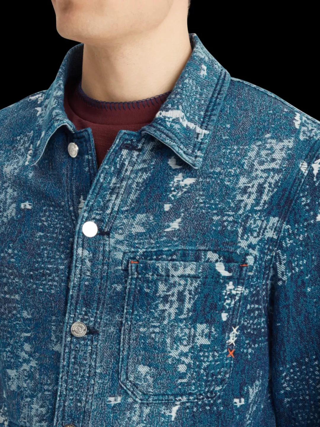 Discount Scotch & Soda Indigo jacquard denim workwear jacket with wash effects DenimJacquard
