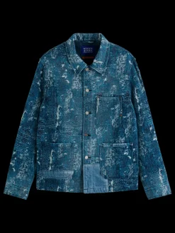 Discount Scotch & Soda Indigo jacquard denim workwear jacket with wash effects DenimJacquard